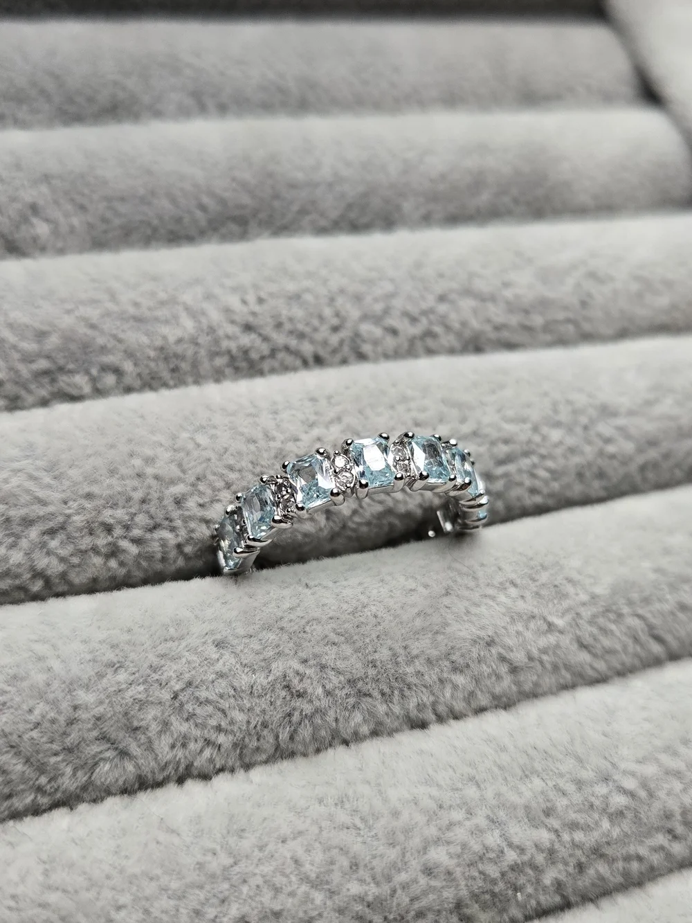 Size 8 Aquamarine Cubic Zirconia Rhodium Plated Bomb Party Ring